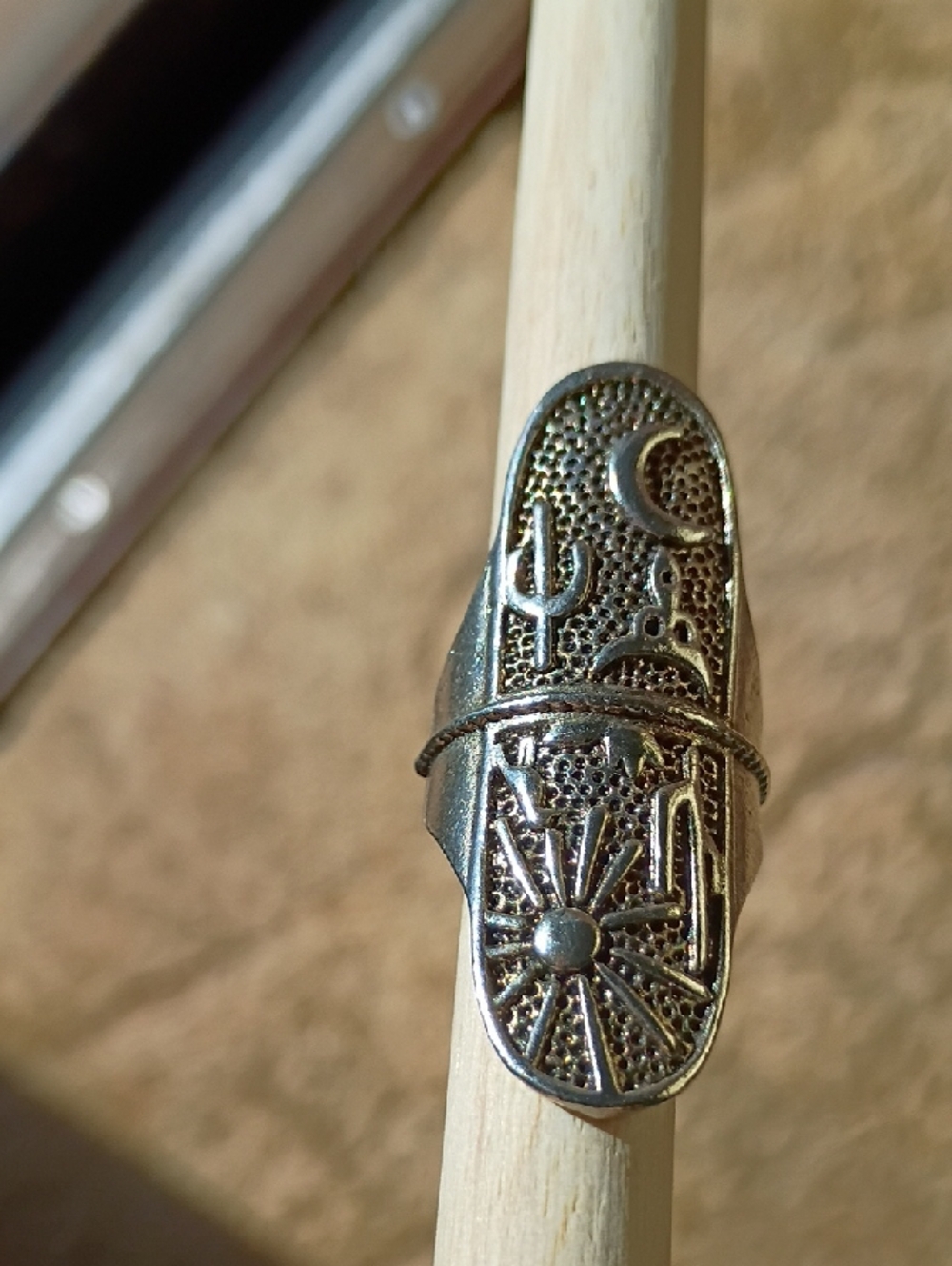 Antiqve Silver-Tone Celestial Motif  Ring